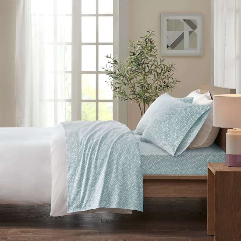Madison Park Cozy Cotton Flannel Printed Sheet Set - Twin - Aqua Dots