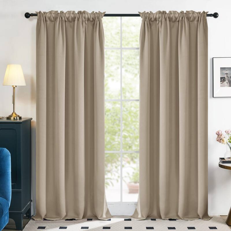 Deconovo Solid Rod Pocket Curtain Panel Pair, Set of 4 Panels - 52x54 Inch - Khaki