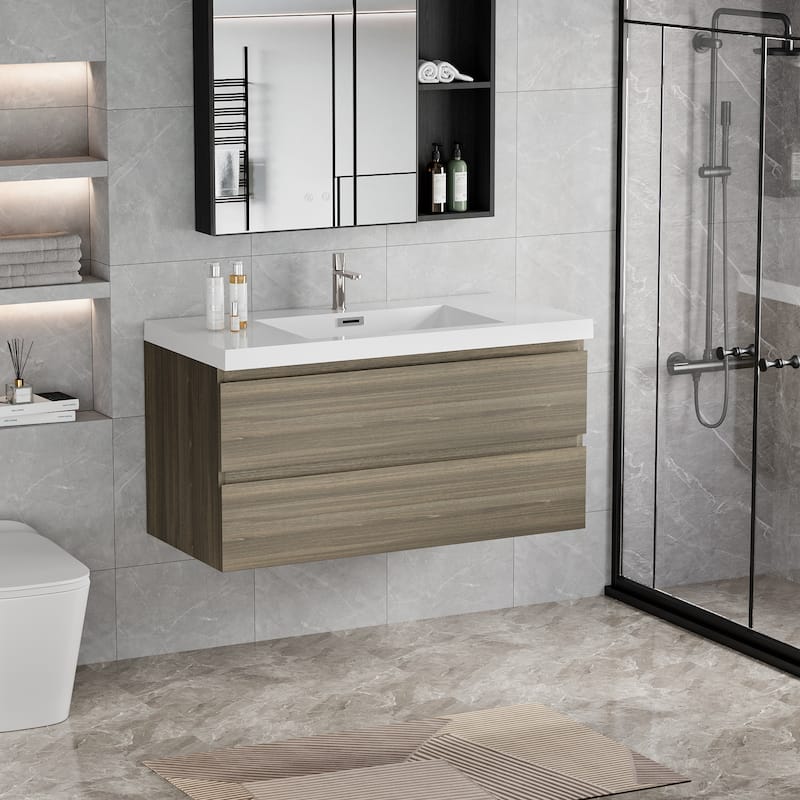 42"Bathroom Vanity with Sink,Modern Wall-Mounted Bathroom Storage Vanity Cabinet with Resin Top Basin and Soft Close Drawers