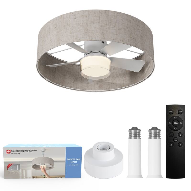 17.7 in. Indoor Socket Ceiling Fan Light with Remote, LED Light, 4 Fan Speeds, Dimmable, 3 Color Temperatures - Grey