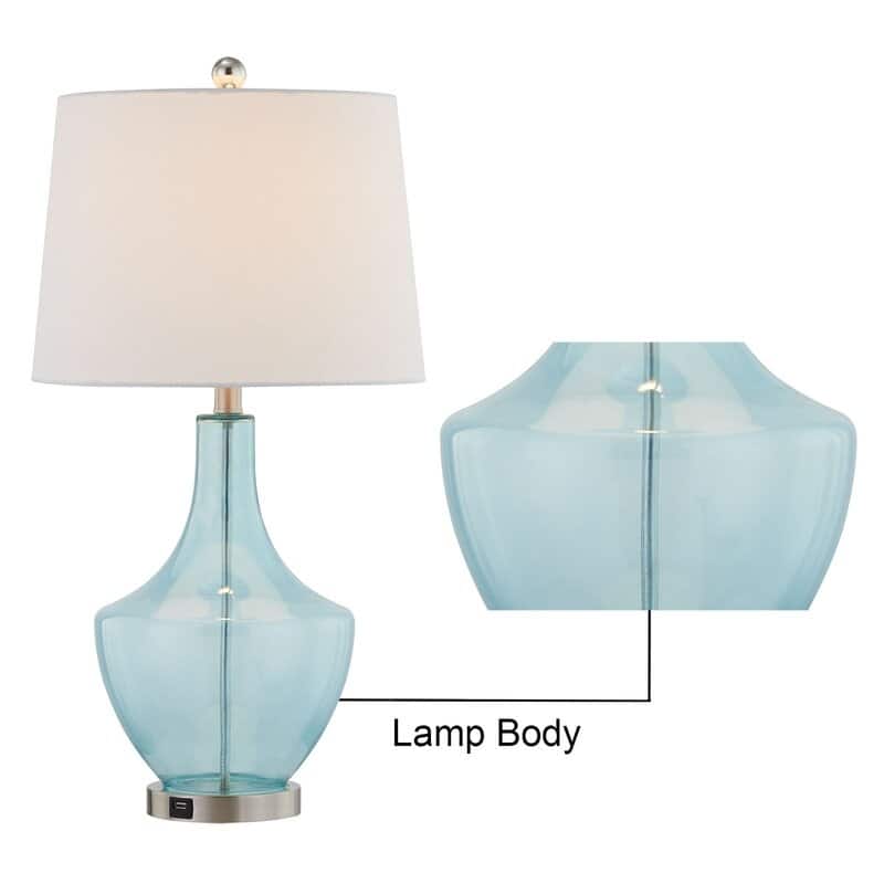 26" Clear Glass Bedside Lamp with USB