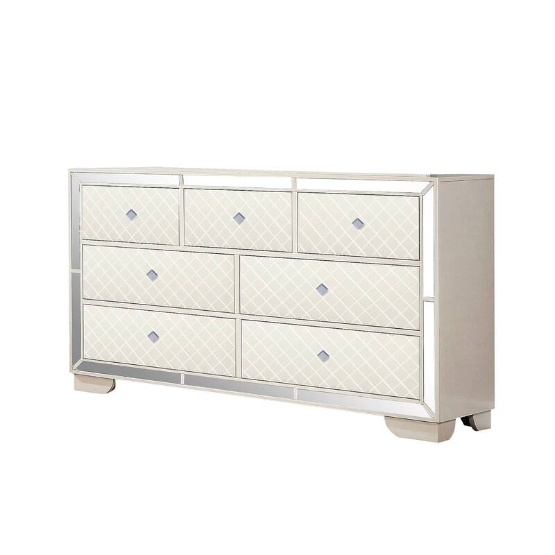 9 Drawers Wooden Dresser with Diamond-shaped Handles in Ivory - Ivory - 9-drawer