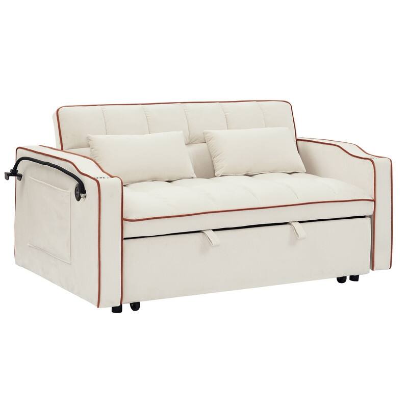 55.51" Modern Velvet Sleeper Sofa with Adjustable Back,USB Ports,Ashtray and Swivel Phone Stand