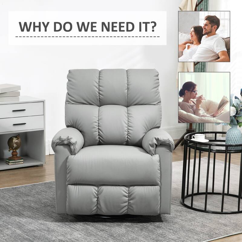 HOMCOM Modern Recliner Chair, Faux Leather Recliner Seating with Footrest and 360 Swivel Rotation Base, Brown