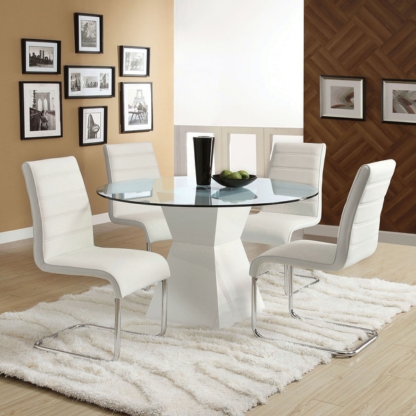 Furniture of America Hann Contemporary White 45 inch Glass Top