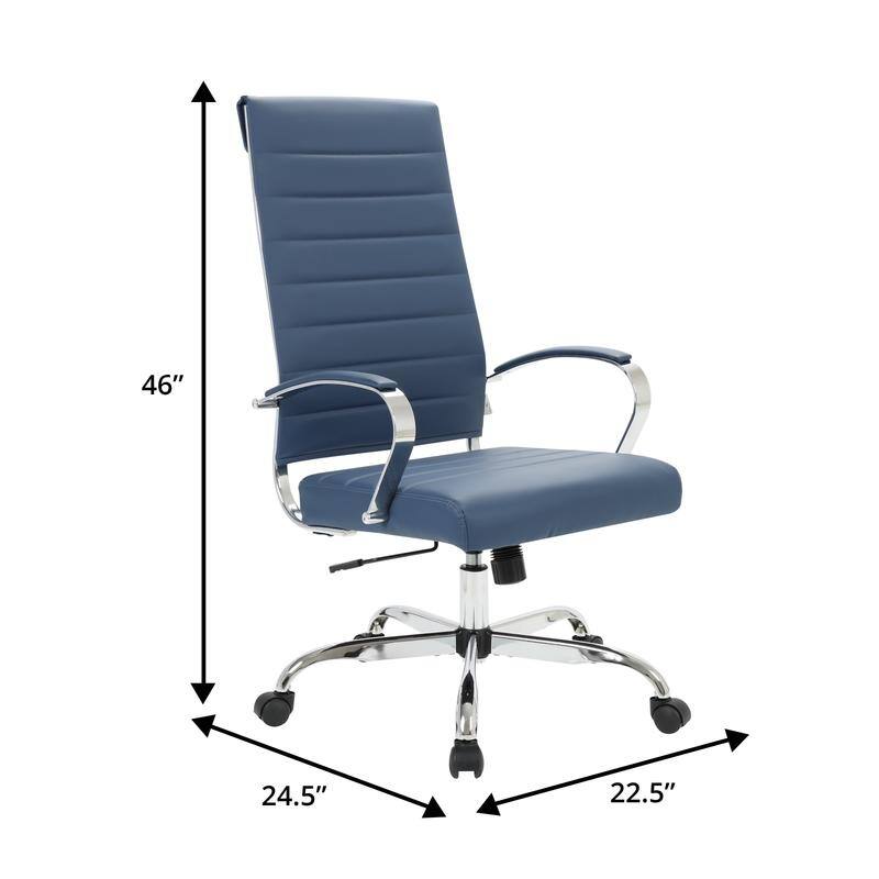 Benmar High-Back Leather Office Desk Chair in Stainless Steel Frame Adjustable Height Tilt Lock 360 Swivel Ergonomic Chair