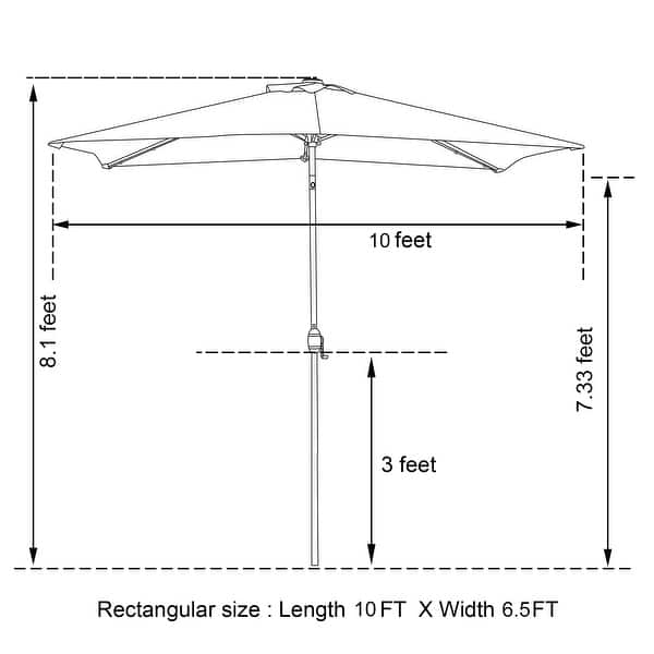 dimension image slide 2 of 6, Clihome 10' x 6'5 Aluminum Rectangular Market Umbrella