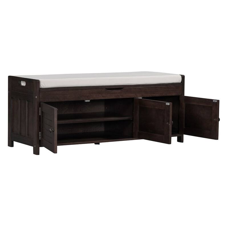 3-drawer Wooden Storage Bench with Cushion