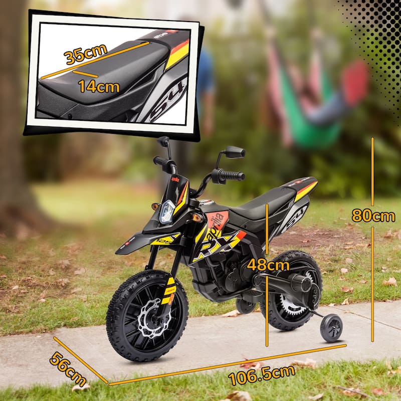 Kids Electric Dirt Bike Ride on Motorcycle with Training Wheels, Yellow Battery Powered Dirt Bike with LED Light