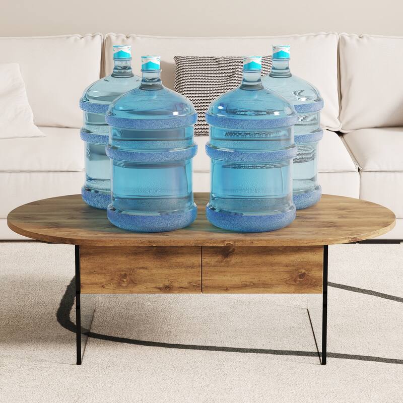 Anmytek Wood Tone Oval Coffee Table with 2 Drawers Modern Living Room Storage Centerpiece