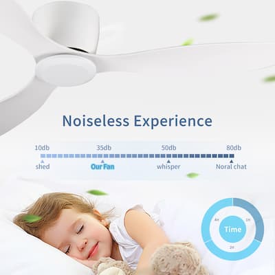 52" Flush Mount white Ceiling Fan without light, 3 Reversible Blades, with 6 Speeds Reversible DC Motor - Ancient White