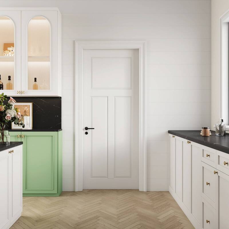 80 in. White 3 Panel Solid Manufactured Wood Primed Interior Shaker T Shape Standard Slab Door - 30X80