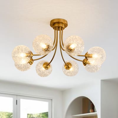 Mid-century 8-Light Rippled Glass Globe Sputnik Semi-flush Mount - N/A