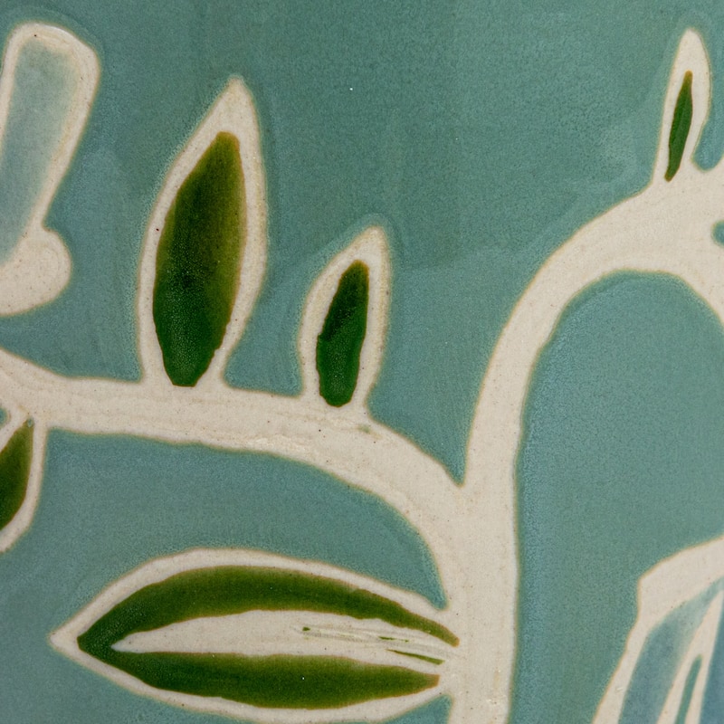 Stoneware Mug with Botanical Design - 5.0"L x 3.8"W x 3.3"H