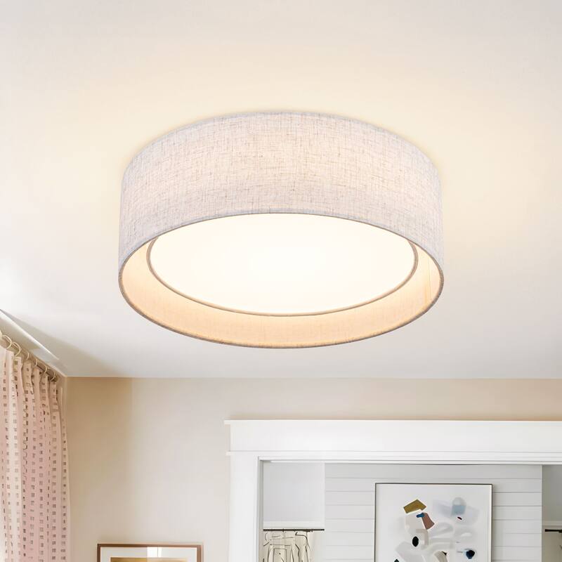 Starsky Modern Linen Drum Flush Mount Ceiling Light with 5-CCT Selectable LED (3000-6000K)