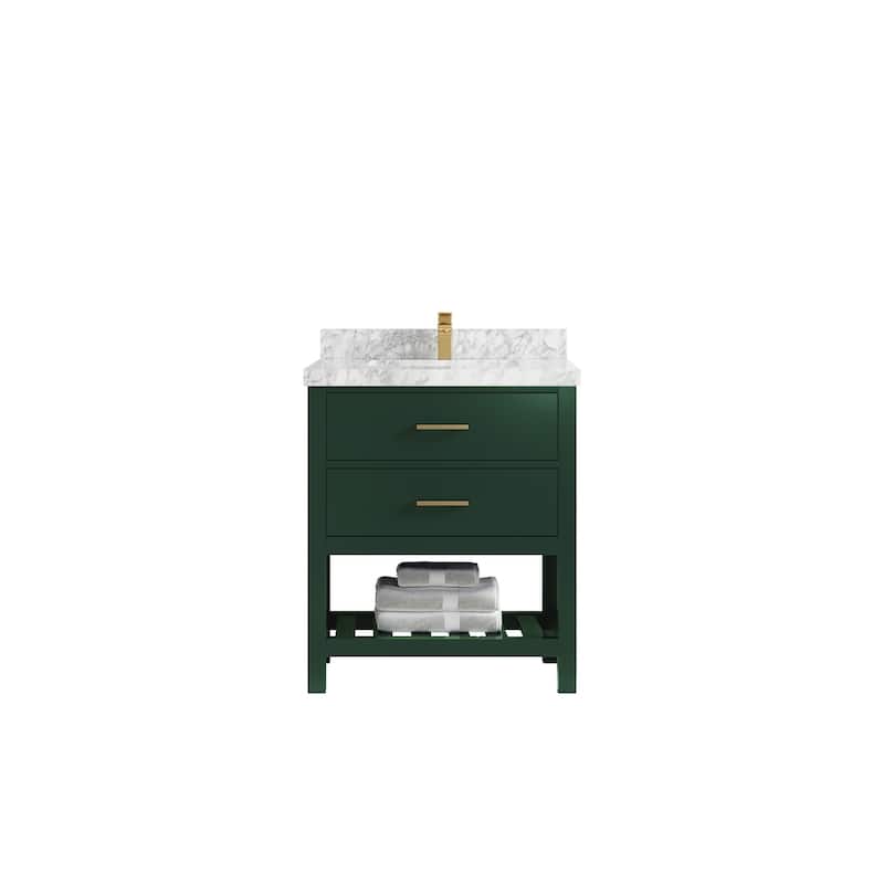 Willow Collections 30 in. W x 22 in. D Parker Single Sink Bathroom Vanity with Countertop - 2" Carrara Marble - Lafayette Green