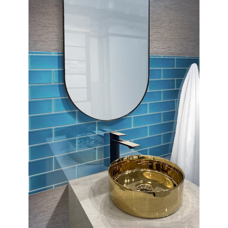 Apollo tile 0.5" x 12" Colorway Matte Cerulean Blue Glass Tile (0.5 sq ft/case) - 10 Pack - Blue