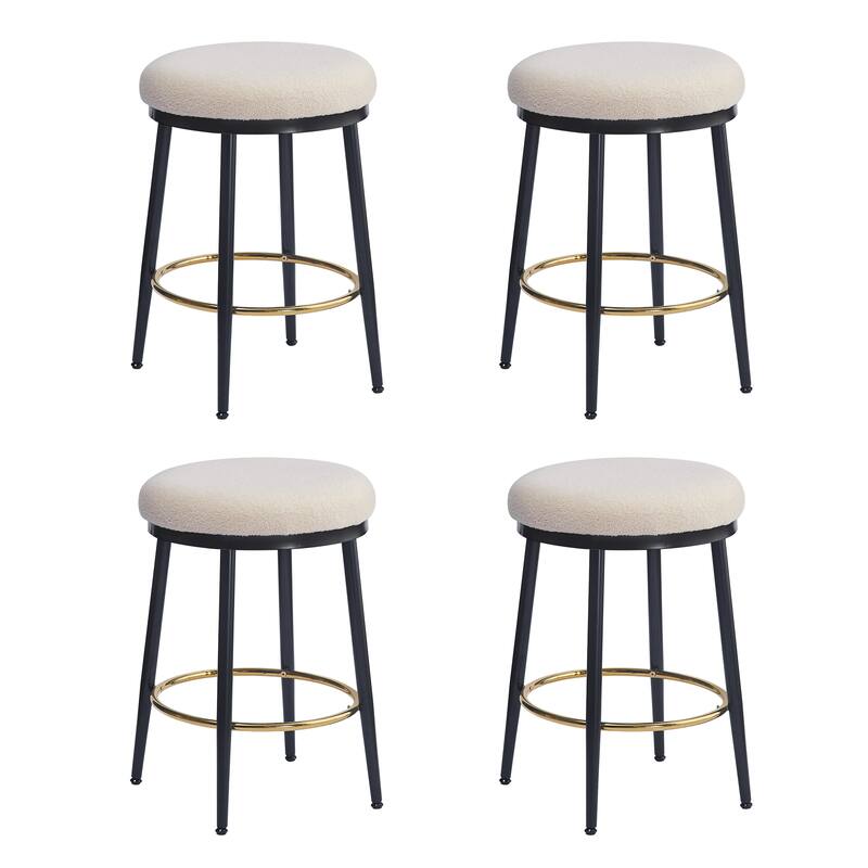 24.75'' Modern Counter Stools Set of 4,White Counter Stools with iron Frame,Sponge cushion,Footrest