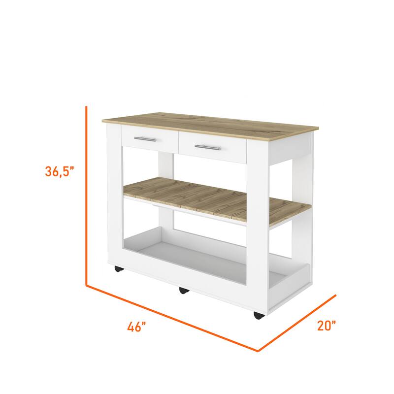 Brooklyn 46 Kitchen Island, Two Shelves, Two Drawers - White
