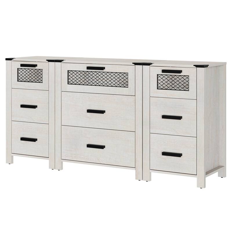 WAMPAT TV Stand with 9 Drawers, Dresser Cabinet with Storage Organizer Units ,Chest Tower with Mesh Door - 1 Pack