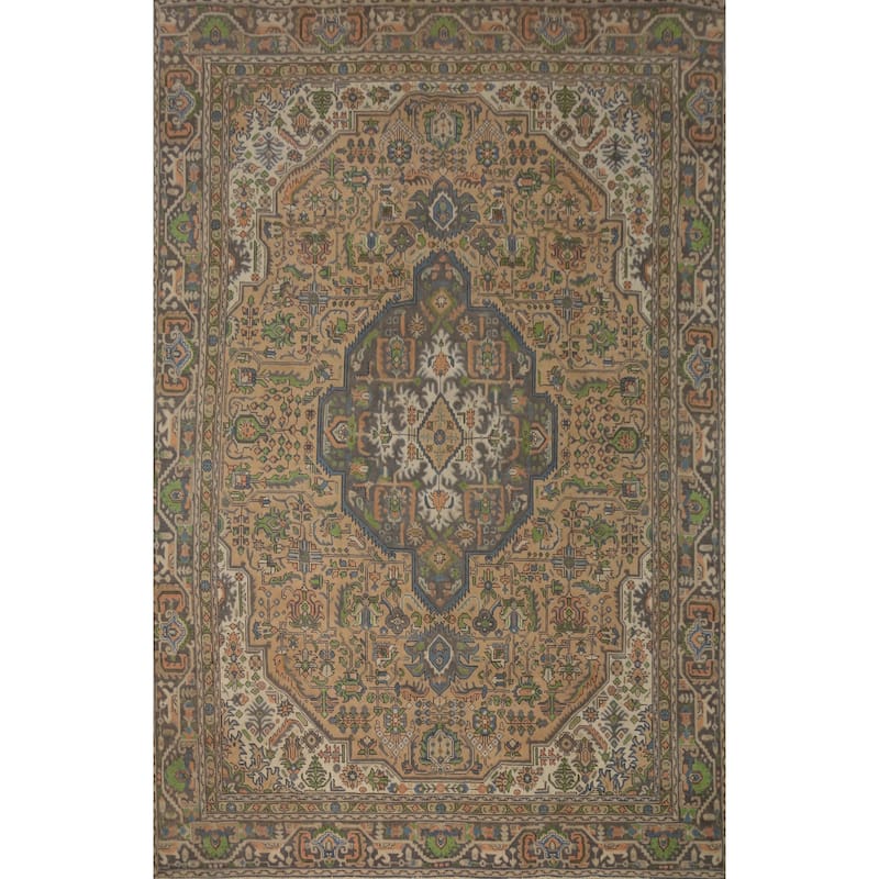 Hand Knotted Oriental 100% Wool Carpet Traditional Floral Peach Tabriz Area Rug - 11' 9'' X 8' 10''