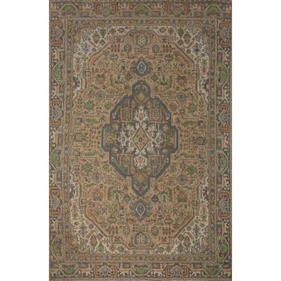 Hand Knotted Oriental 100% Wool Carpet Traditional Floral Peach Tabriz Area Rug - 11' 9'' X 8' 10''