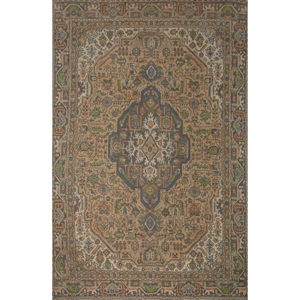 Hand Knotted Oriental 100% Wool Carpet Traditional Floral Peach Tabriz Area Rug - 11' 9'' X 8' 10''
