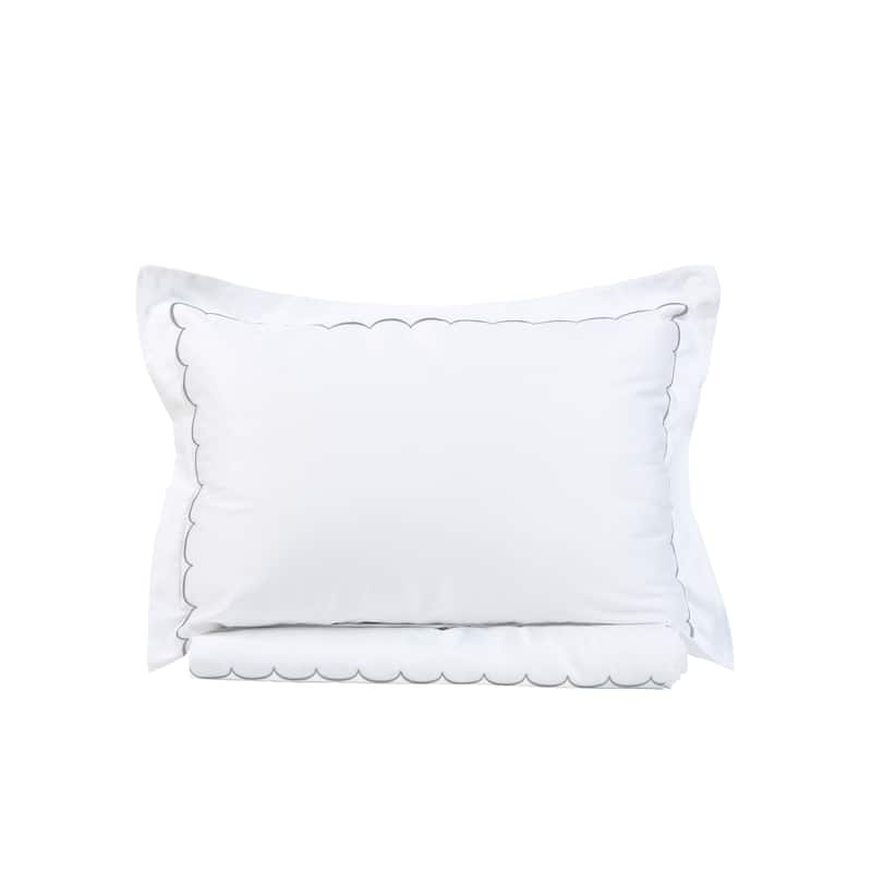 Home Sweet Home Collection 600TC Cotton Scallop Embroidery Duvet Set - 4 Color - Grey - King - Cal King