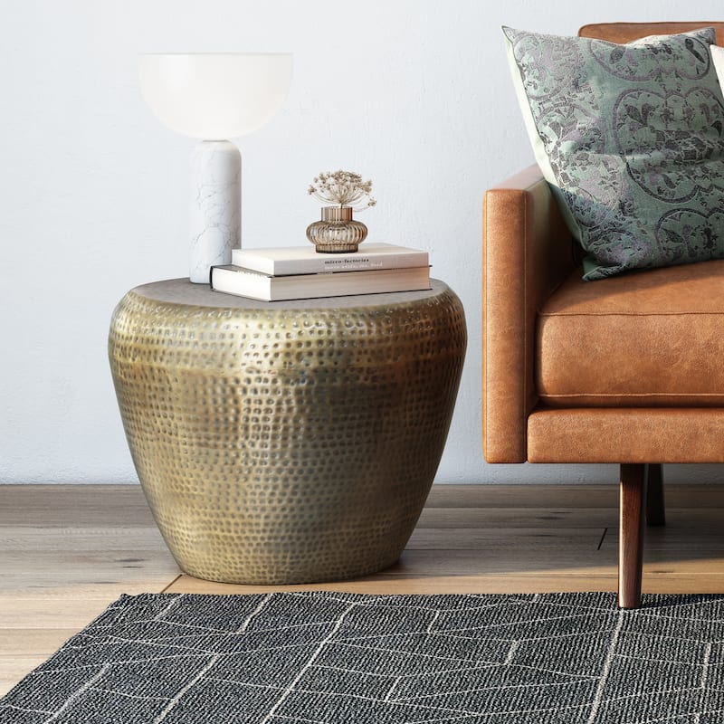 WYNDENHALL Lerner Modern Industrial 22 inch Wide Metal Side Table in Antique, Fully Assembled - Antique Gold