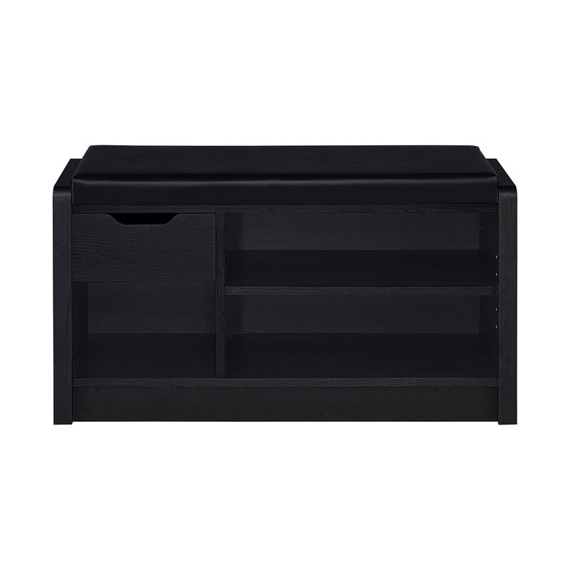 Upholstered Storage Bench with Pull-out Drawer - Black