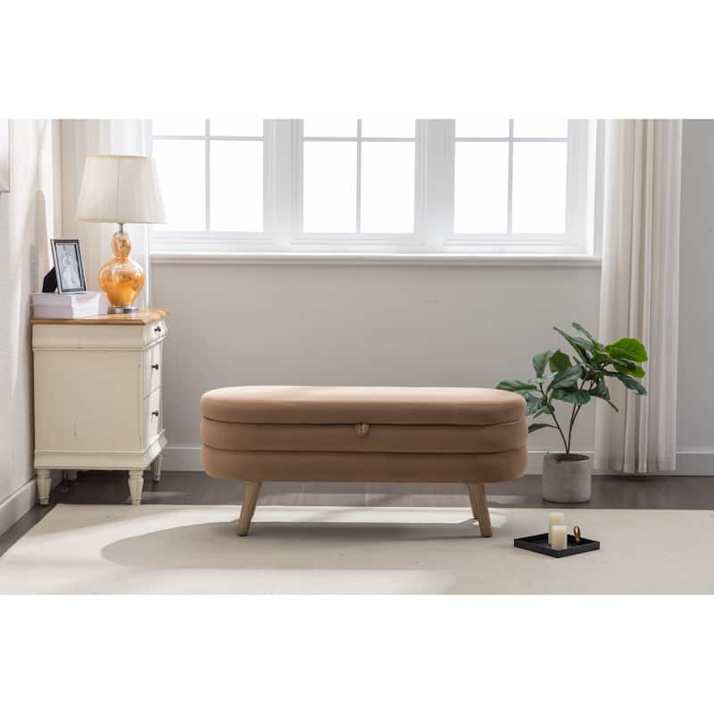 Velvet Fabric Storage Bench Bedroom Bench With Wood Legs For Living Room Bedroom - Coffee