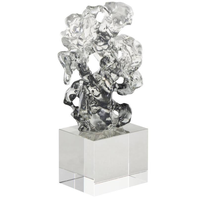 Glass Abstract Freeform Decorative Sculpture with Clear Square Base - Clear - Roche River Decor - Clear