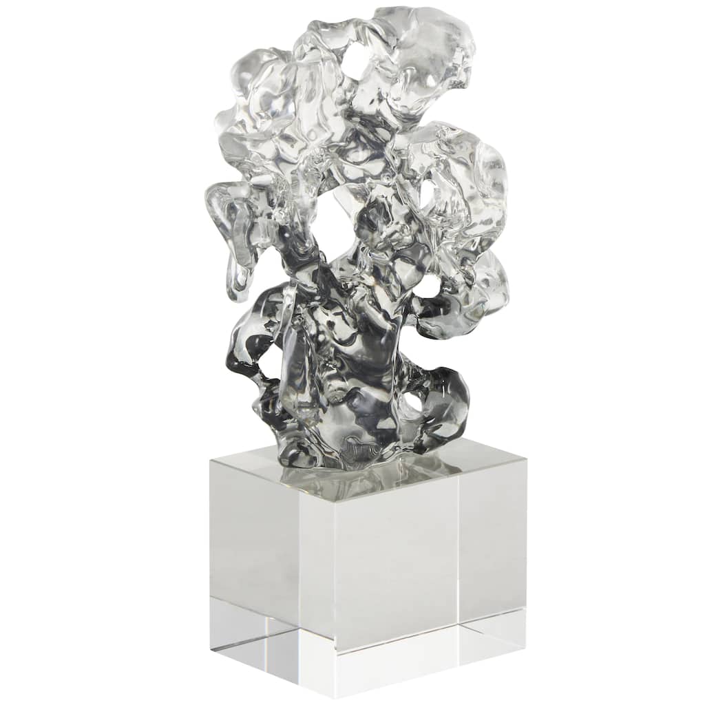 Glass Abstract Freeform Decorative Sculpture with Clear Square Base - Clear - Roche River Decor