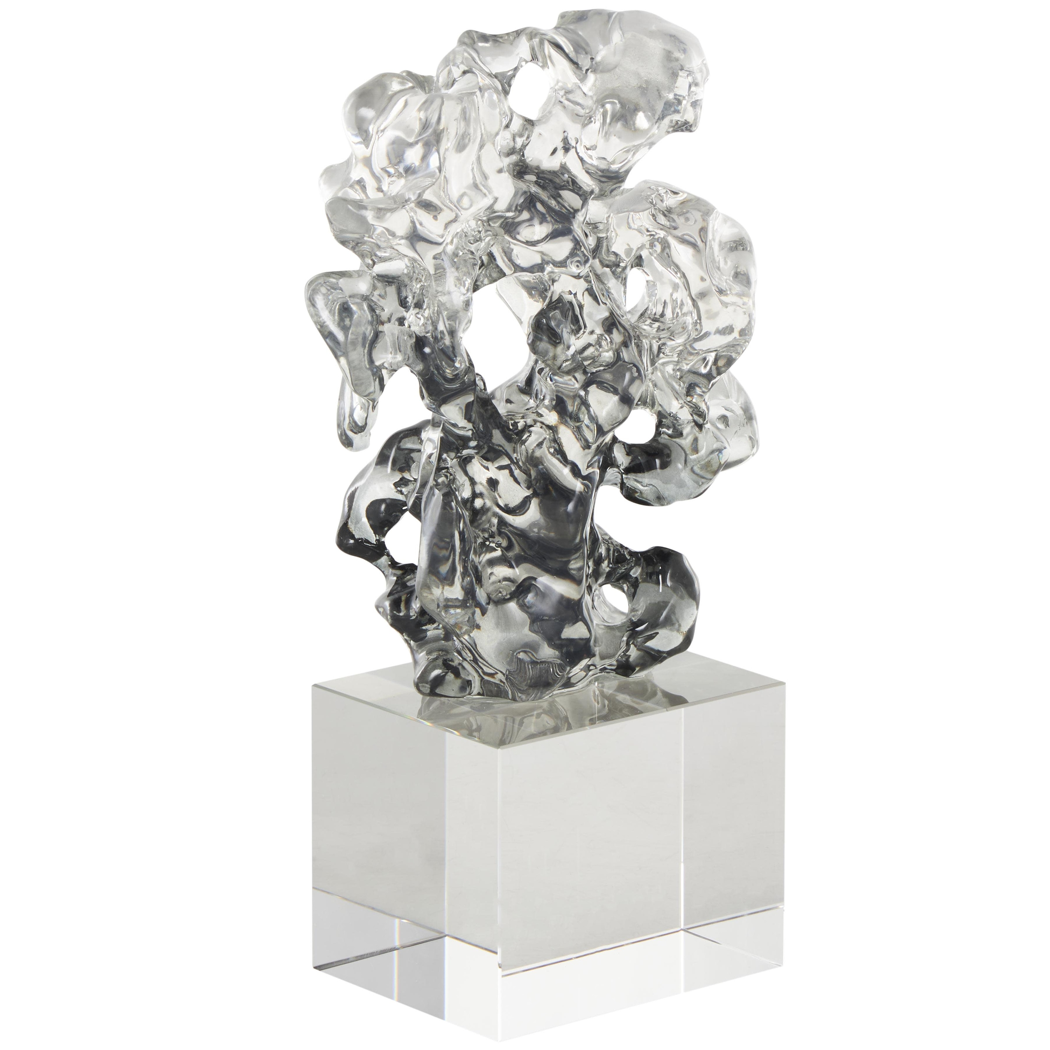 Glass Abstract Freeform Decorative Sculpture with Clear Square Base - Clear - Roche River Decor