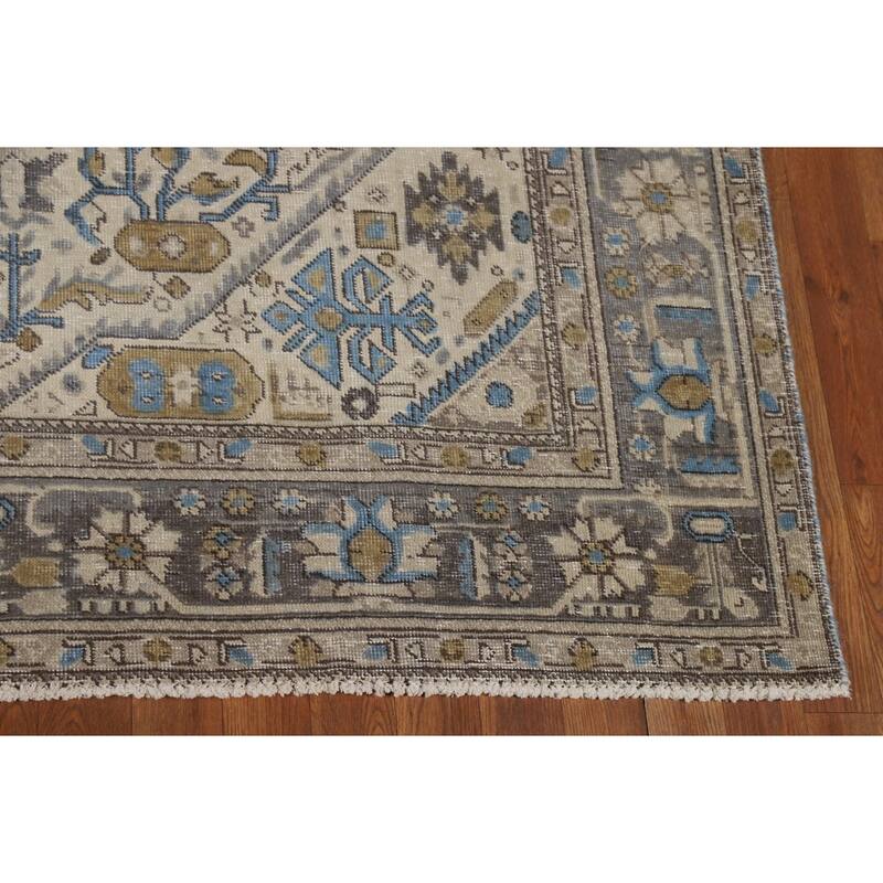 Hand Knotted Oriental 100% Wool Carpet Traditional Floral Beige & Ivories Tabriz Area Rug - 9' 7'' X 6' 6''