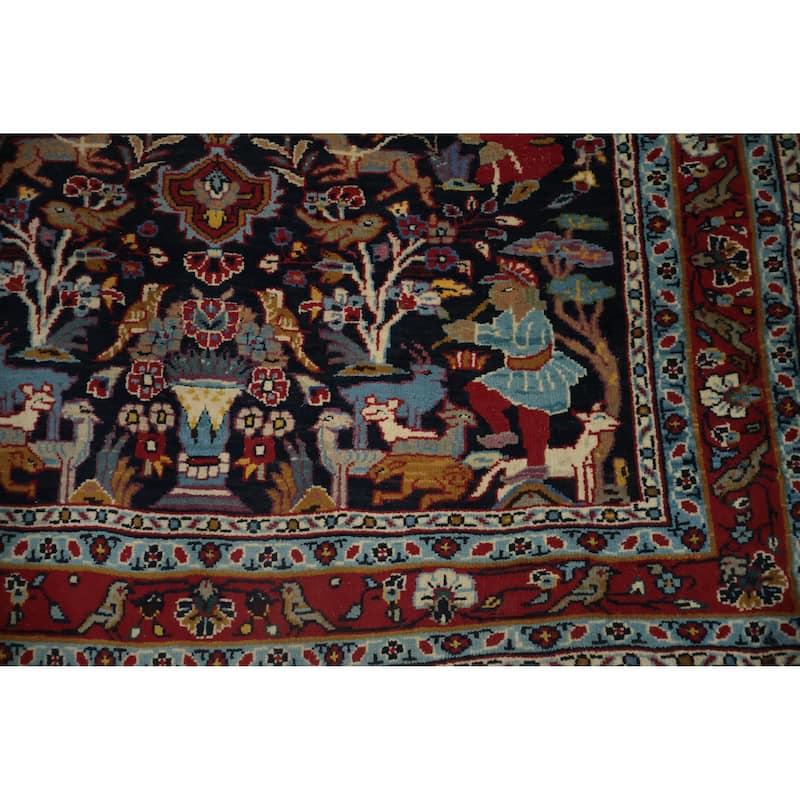 Hand Knotted Oriental 100% Wool Carpet Traditional Floral Navy Blue & Blues Kashan Area Rug - 4' 11'' X 3' 6''