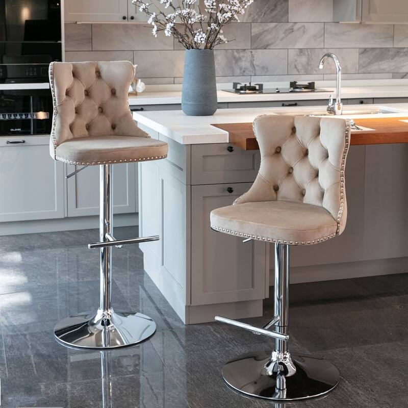 Bar stools with Backs Luxurious Velvet Swivel - Adjustable Height, Set of 2