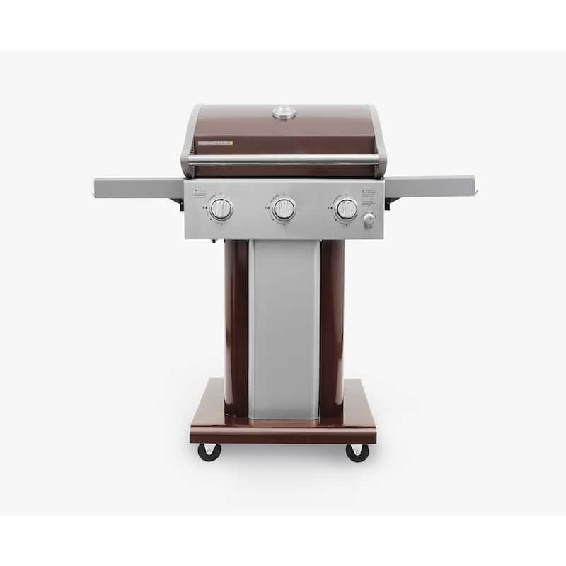 Permasteel 3-Burner Propane Gas Grill with Foldable Side Shelves - Brown