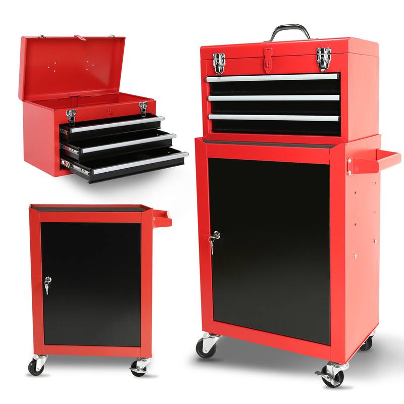 3-Drawer Rolling Tool Chest with Wheels, Tool Chest with Large Storage Cabinet and Adjustable Shelf, Locking System Tool Chest