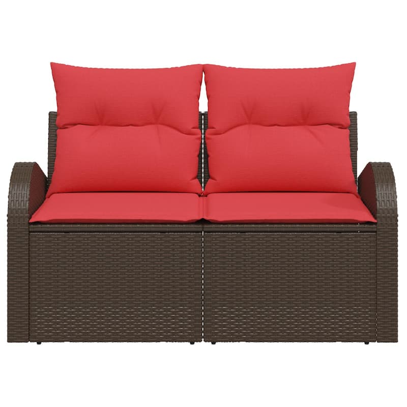 vidaXL 2-Seater Garden Sofa with Cushions Black/Brown/Grey Poly Rattan