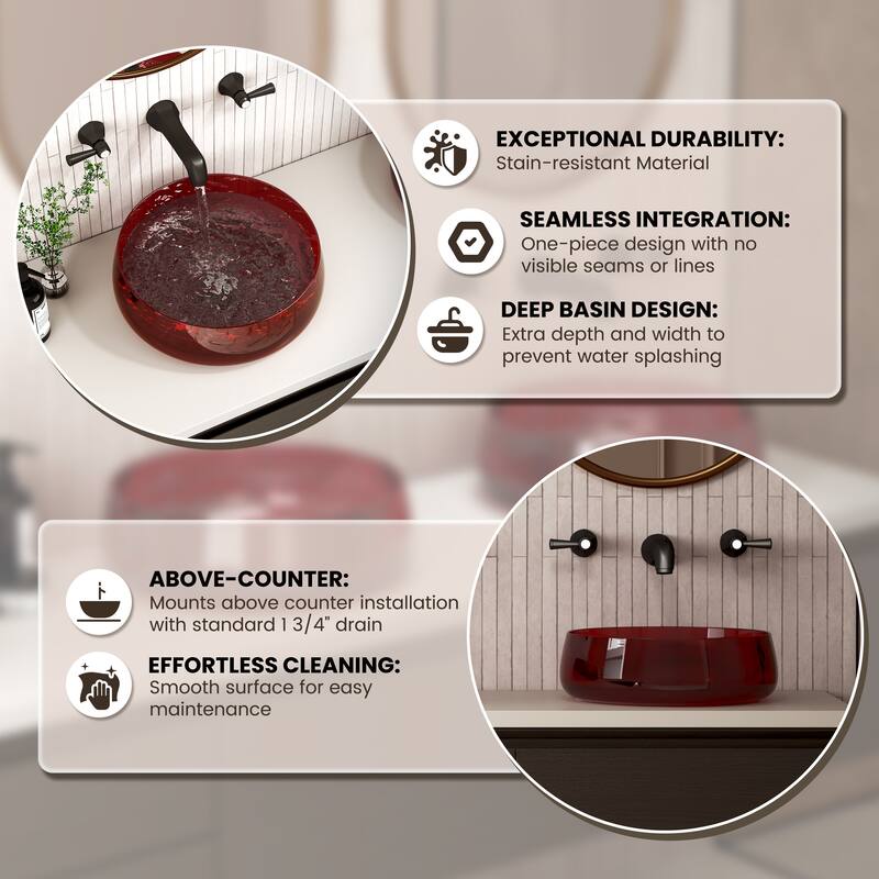 Transparent Resin Vessel Bathroom Sink Included Pop-up Drain and Drain Hose, Modern Above Counter Wash Basin with Center Drain