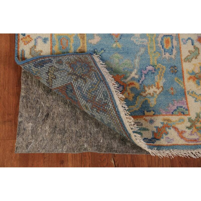 Light Blue & Ivory Oushak Indian Foyer Rug Hand-Knotted Wool Carpet - 2'6"x 6'1"