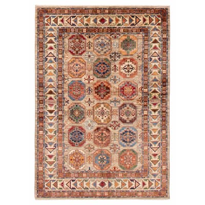 ECARPETGALLERY Hand-knotted Modern Ersari Khaki Wool Rug - 4'11 x 7'0