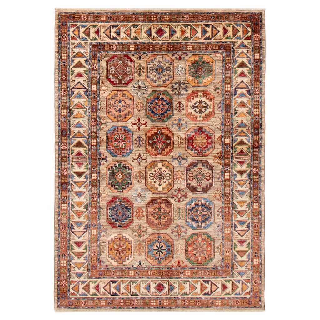 ECARPETGALLERY Hand-knotted Modern Ersari Khaki Wool Rug - 4'11 x 7'0