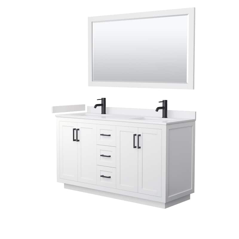 Miranda Bathroom Vanity Set, Cultured Marble Top, 58-Inch Mirror - 60-Inch Double - White, Black Trim, White Cultured Marble Top