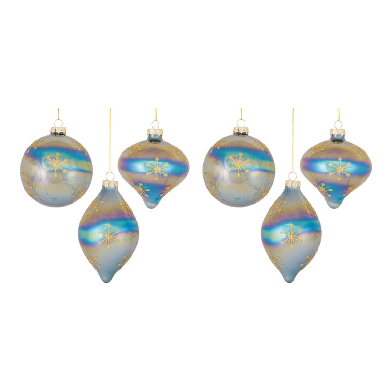 Pearl Snowflake Glass Christmas Ornaments 6" 150mm Gold Blue 12ct
