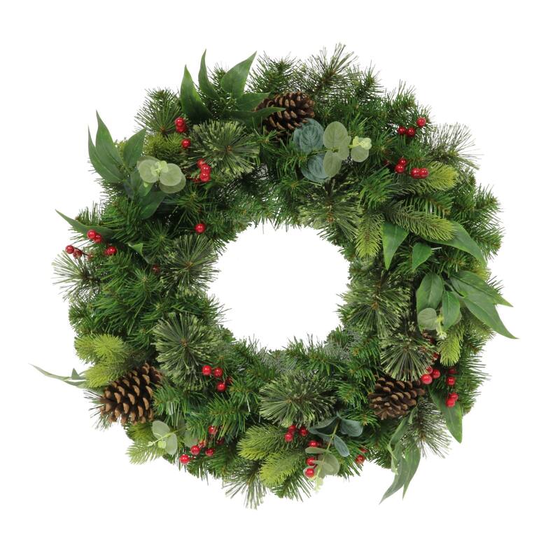 Pine Cones and Berries Artificial Christmas Wreath - 24” - Unlit
