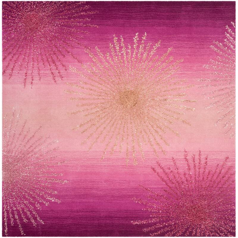 SAFAVIEH Handmade Soho Miyase Burst New Zealand Wool Rug - 6' x 6' Square - Pink