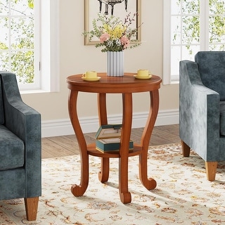 2 Tier Wood End Table Round Side Table Accent Table for Living Room ...