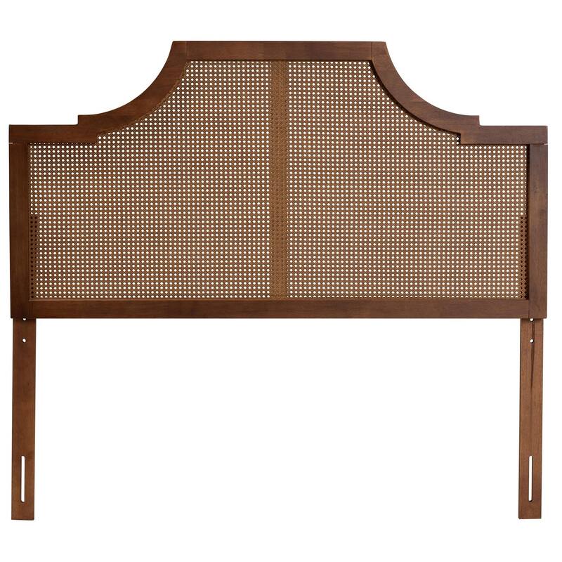 Mid-Century Modern Ash Walnut Wood and Rattan King Size Headboard with Woven Detail and Retro Charm